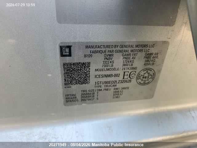 Продажа на аукционе авто 2020 Gmc Sierra 1500 Sle Crew Cab, vin: 1GTU9BED2LZ320628, номер лота: 20271949