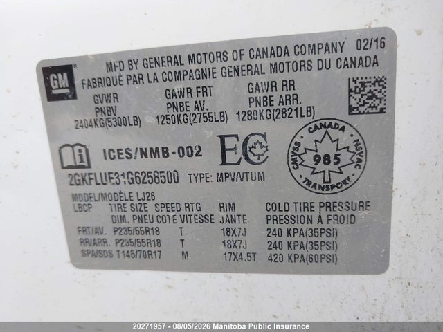 2016 Gmc Terrain Slt V6 მანქანა იყიდება აუქციონზე, vin: 2GKFLUE31G6258500, აუქციონის ნომერი: 20271957
