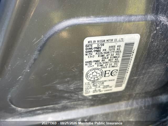 2009 Nissan Rogue Sl მანქანა იყიდება აუქციონზე, vin: JN8AS58VX9W178430, აუქციონის ნომერი: 20271969