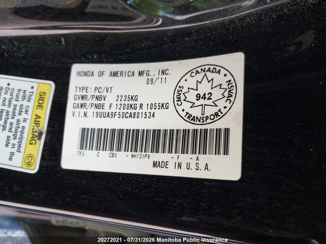 Aukcja sprzedaży 2012 Acura Tl, vin: 19UUA9F50CA801534, numer aukcji: 20272021