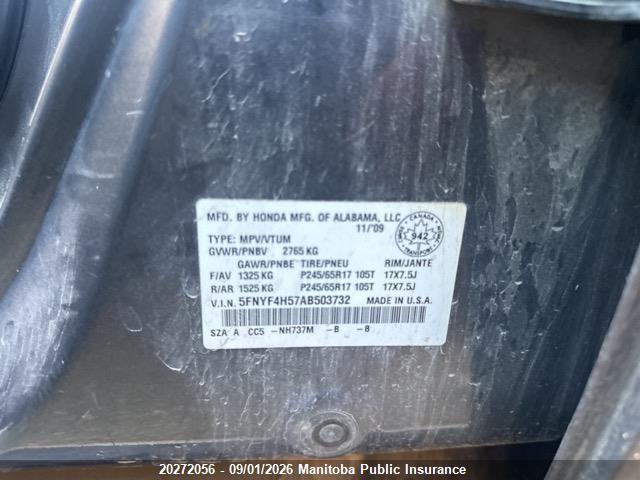 Продаж на аукціоні авто 2010 Honda Pilot Ex-l, vin: 5FNYF4H57AB503732, номер лоту: 20272056