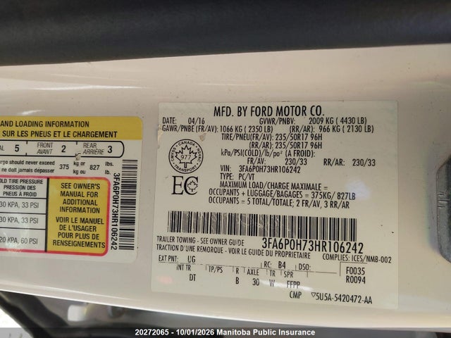 Ford FUSION SE 2017 3FA6P0H73HR106242 Image 9
