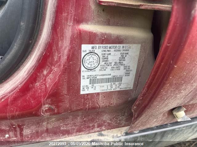 20272093 :رقم المزاد ، 1FMYU93144KB04268 vin ، 2004 Ford Escape Xlt مزاد بيع