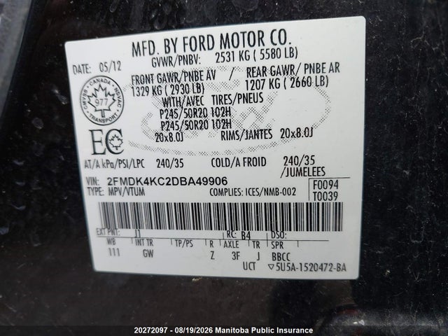 Продажа на аукционе авто 2013 Ford Edge Limited, vin: 2FMDK4KC2DBA49906, номер лота: 20272097