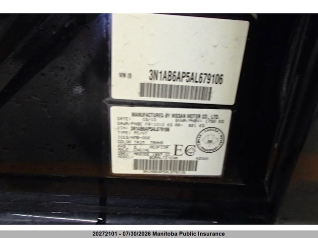 2010 Nissan Sentra 2.0 მანქანა იყიდება აუქციონზე, vin: 3N1AB6AP5AL679106, აუქციონის ნომერი: 20272101