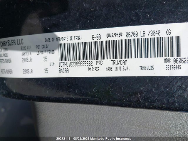 Aukcja sprzedaży 2008 Dodge Ram 1500 Laramie Quad Cab, vin: 1D7HU18238S625632, numer aukcji: 20272113
