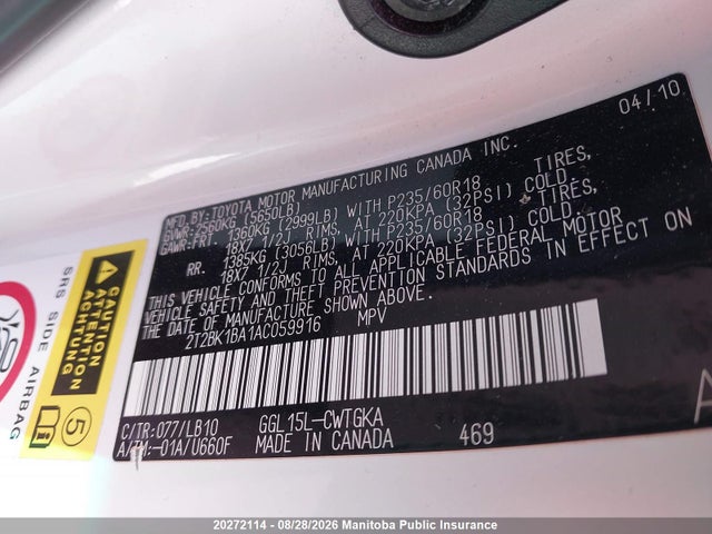 Продажа на аукционе авто 2010 Lexus Rx350, vin: 2T2BK1BA1AC059916, номер лота: 20272114