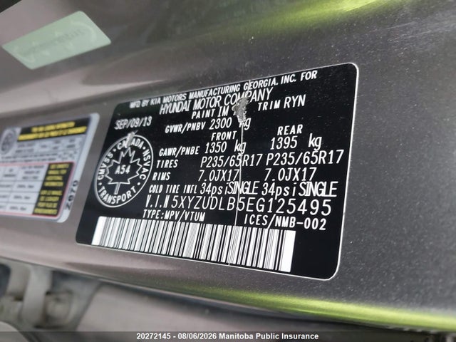 Продаж на аукціоні авто 2014 Hyundai Santa Fe, vin: 5XYZUDLB5EG125495, номер лоту: 20272145