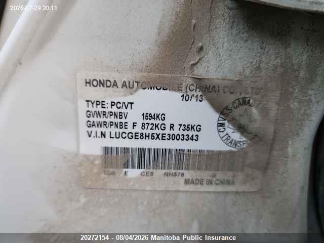 Aukcja sprzedaży 2014 Honda Fit Lx, vin: LUCGE8H5XE3003343, numer aukcji: 20272154