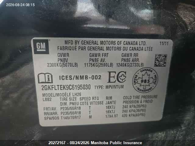 20272167 :رقم المزاد ، 2GKFLTEK9C6195030 vin ، 2012 Gmc Terrain Sle مزاد بيع