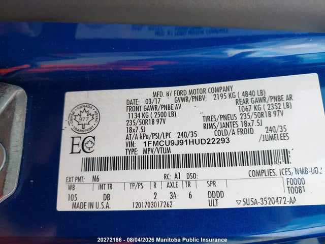 Ford Escape Titanium 2017 1FMCU9J91HUD22293 Image 8