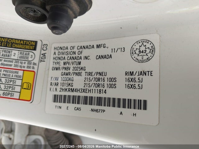 Aukcja sprzedaży 2014 Honda Cr-v Lx, vin: 2HKRM4H3XEH111814, numer aukcji: 20272245