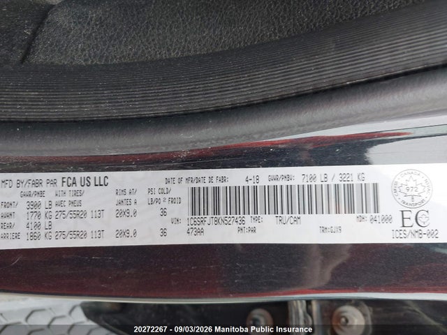1C6SRFJT8KN527436 Dodge Ram 1500 Laramie Crew Cab