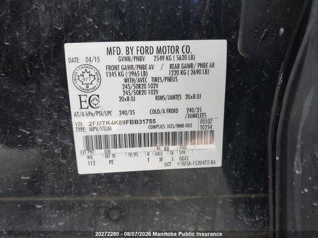 Ford Edge Titanium 2015 2FMTK4K89FBB31755 Image 9