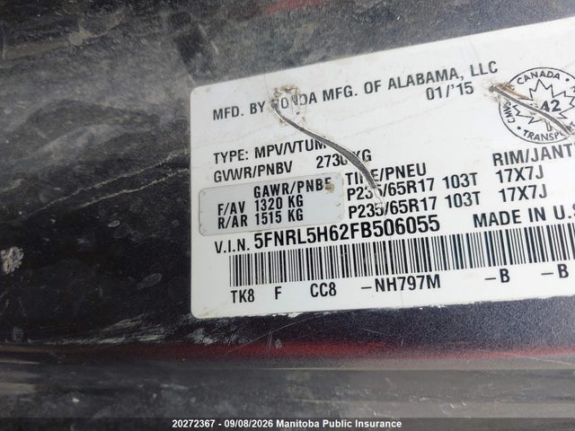 Honda Odyssey Ex-l 2015 5FNRL5H62FB506055 Image 8