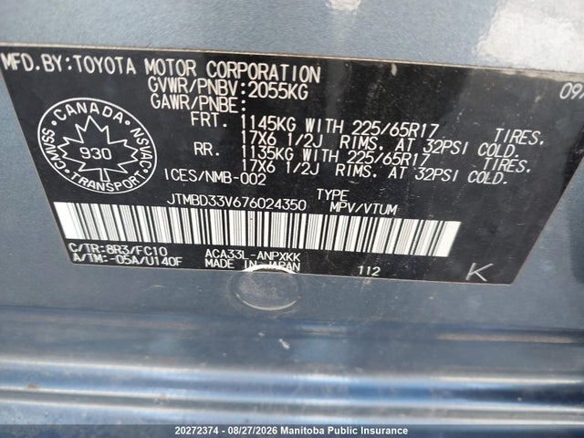 20272374 :رقم المزاد ، JTMBD33V676024350 vin ، 2007 Toyota Rav4 مزاد بيع