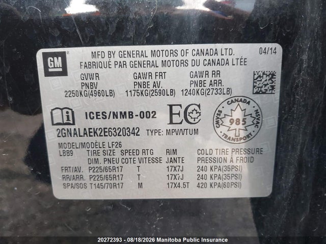 Chevrolet EQUINOX LS 2014 2GNALAEK2E6320342 Image 9