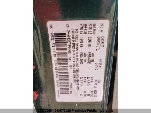 Aukcja sprzedaży 1996 Plymouth Voyager Se, vin: 2P4GP45R6TR504728, numer aukcji: 20272399