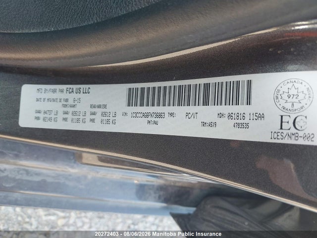 Продаж на аукціоні авто 2015 Chrysler 200 Limited V6, vin: 1C3CCCAG6FN736863, номер лоту: 20272403