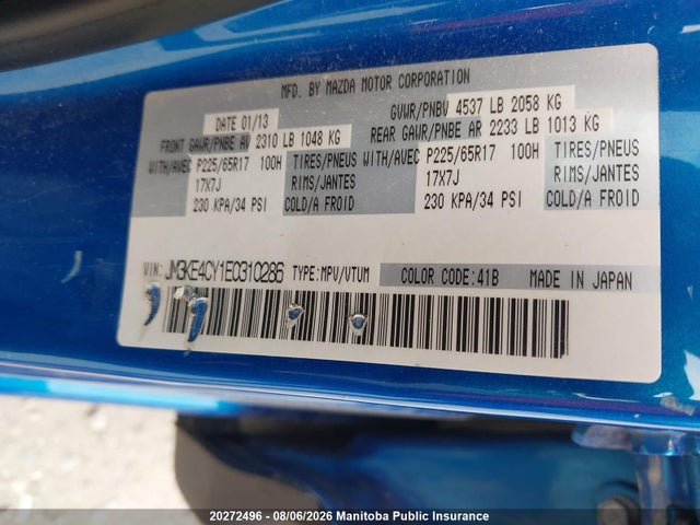 20272496 :رقم المزاد ، JM3KE4CY1E0310286 vin ، 2014 Mazda Cx-5 Gs مزاد بيع