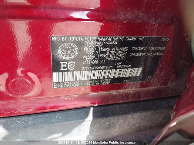 Toyota Rav4 Xle 2019 2T3R1RFV2KW078676 Image 9