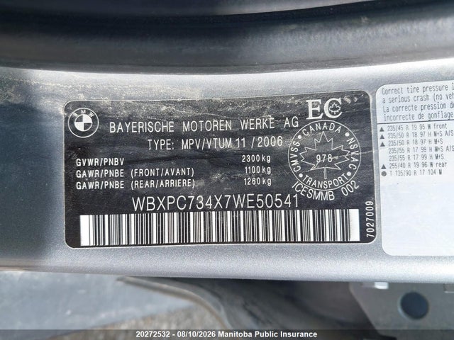 Продажа на аукционе авто 2007 Bmw X3 3.0i, vin: WBXPC734X7WE50541, номер лота: 20272532