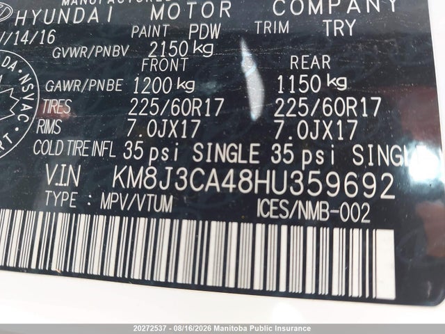 Aukcja sprzedaży 2017 Hyundai Tucson, vin: KM8J3CA48HU359692, numer aukcji: 20272537