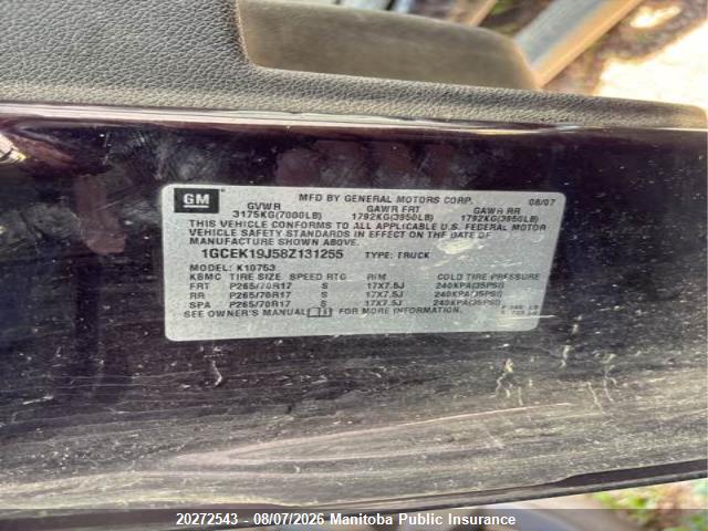 20272543 :رقم المزاد ، 1GCEK19J58Z131255 vin ، 2008 Chevrolet Silverado 1500 Lt Ext Cab مزاد بيع
