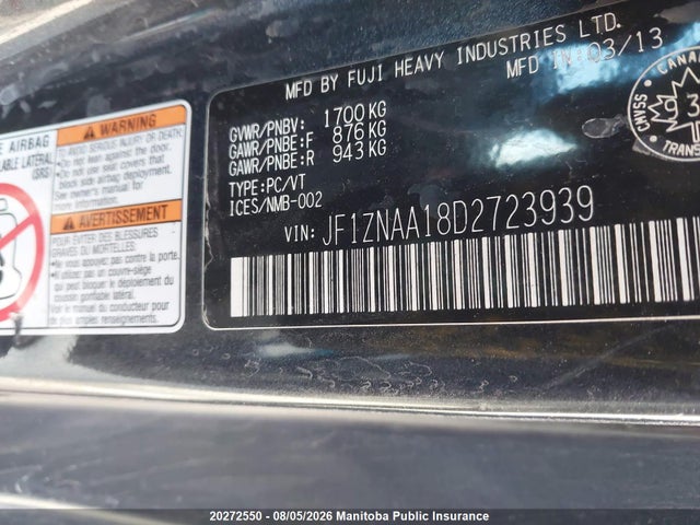 20272550 :رقم المزاد ، JF1ZNAA18D2723939 vin ، 2013 Scion Fr-s مزاد بيع