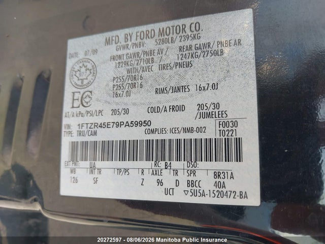 Продаж на аукціоні авто 2009 Ford Ranger Sport Supercab, vin: 1FTZR45E79PA59950, номер лоту: 20272597