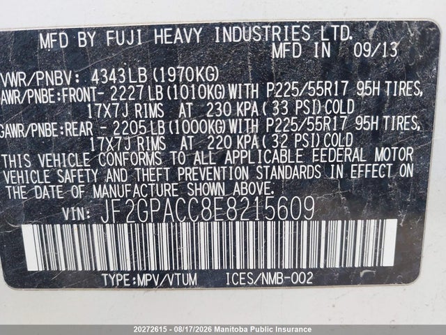 JF2GPACC8E8215609 Subaru Xv Crosstrek Touring