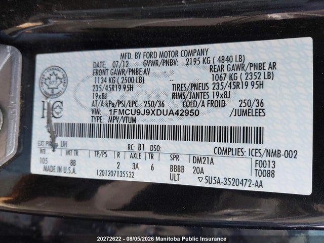 Aukcja sprzedaży 2013 Ford Escape Titanium, vin: 1FMCU9J9XDUA42950, numer aukcji: 20272622
