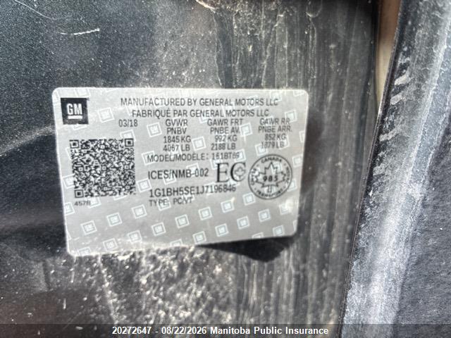 1G1BH5SE1J7196846 Chevrolet CRUZE LT