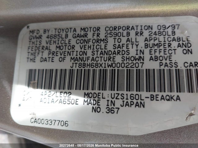 Auction sale of the 1998 Lexus Gs 400, vin: JT8BH68X1W0002207, lot number: 20272648