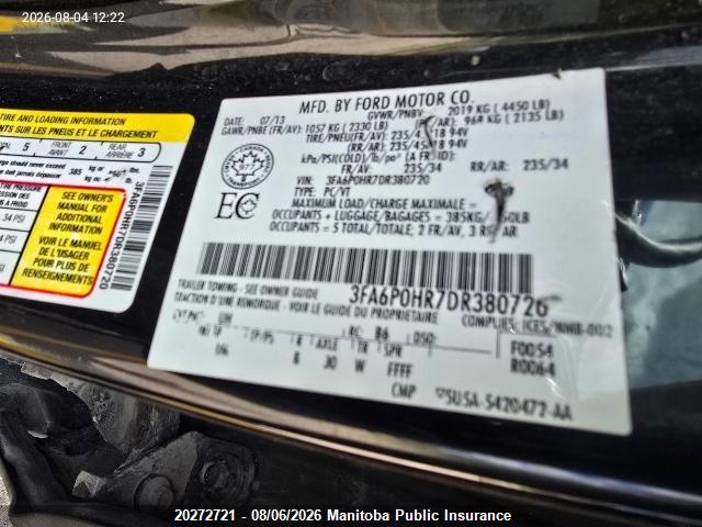 Aukcja sprzedaży 2013 Ford Fusion Se, vin: 3FA6P0HR7DR380720, numer aukcji: 20272721