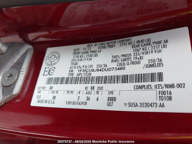 Продаж на аукціоні авто 2013 Ford Escape Titanium, vin: 1FMCU9J94DUD73460, номер лоту: 20272737