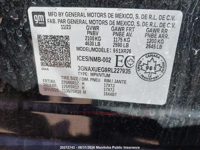 Продаж на аукціоні авто 2024 Chevrolet Equinox Lt, vin: 3GNAXUEG9RL227935, номер лоту: 20272742