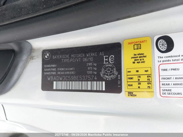 2011 Bmw 328i Cabriolet მანქანა იყიდება აუქციონზე, vin: WBADW3C59BE537574, აუქციონის ნომერი: 20272748