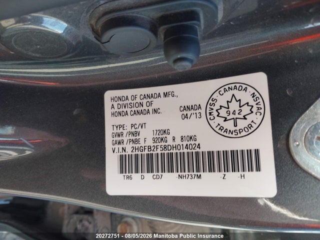 Aukcja sprzedaży 2013 Honda Civic Ex, vin: 2HGFB2F58DH014024, numer aukcji: 20272751