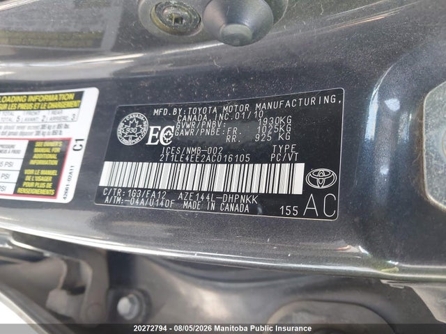 Продажа на аукционе авто 2010 Toyota Matrix, vin: 2T1LE4EE2AC016105, номер лота: 20272794
