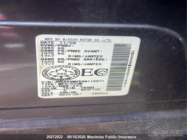 Aukcja sprzedaży 2010 Nissan Rogue Sl, vin: JN8AS5MV5AW116671, numer aukcji: 20272822