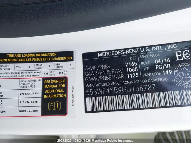 55SWF4KB9GU156787 Mercedes Benz C300 4matic