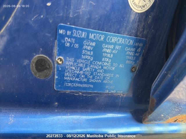 20272833 :رقم المزاد ، JS2RC62H965350796 vin ، 2006 Suzuki Aerio Se مزاد بيع