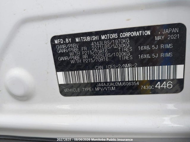Продаж на аукціоні авто 2021 Mitsubishi Rvr Es, vin: JA4AJUAU2MU606354, номер лоту: 20272835