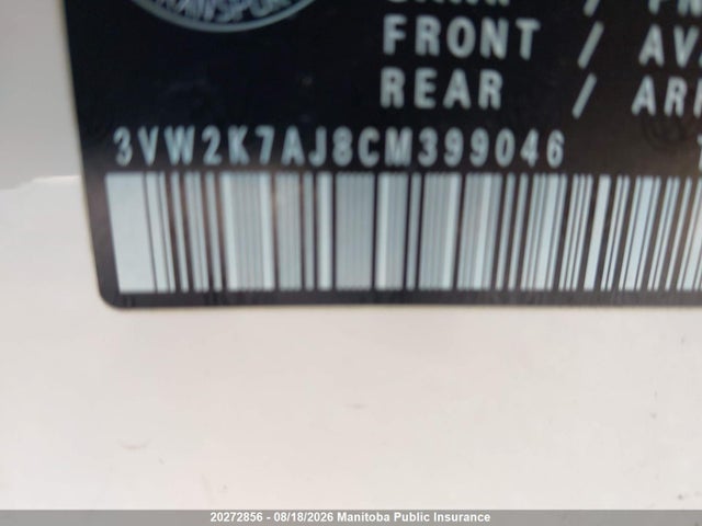 Aukcja sprzedaży 2012 Volkswagen Jetta 2.0, vin: 3VW2K7AJ8CM399046, numer aukcji: 20272856