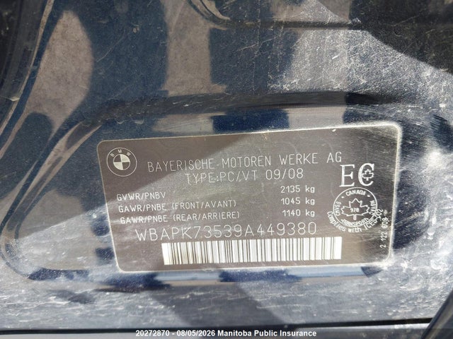 2009 Bmw 328i Xdrive მანქანა იყიდება აუქციონზე, vin: WBAPK73539A449380, აუქციონის ნომერი: 20272870