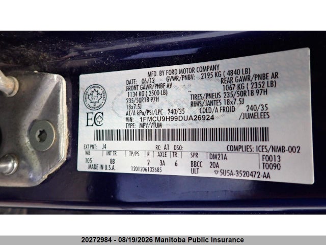 Продажа на аукционе авто 2013 Ford Escape Sel, vin: 1FMCU9H99DUA26924, номер лота: 20272984