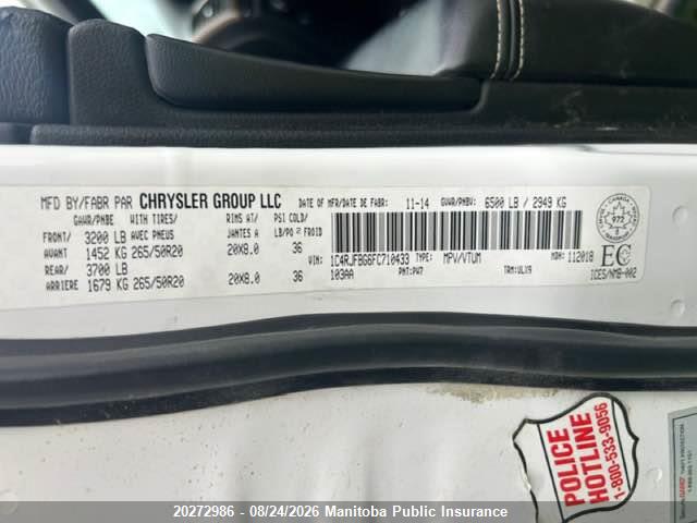 1C4RJFBG6FC710433 Jeep Grand Cherokee Limited