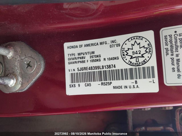 Продажа на аукционе авто 2009 Honda Cr-v Ex, vin: 5J6RE48399L813874, номер лота: 20272992