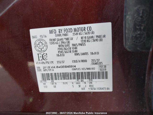 Ford EDGE SEL 2016 2FMPK4J84GBB45504 Image 8